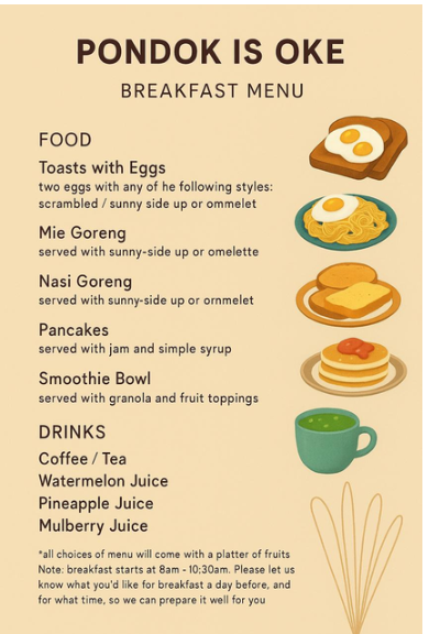 Pondok Is Oke breakfast menu